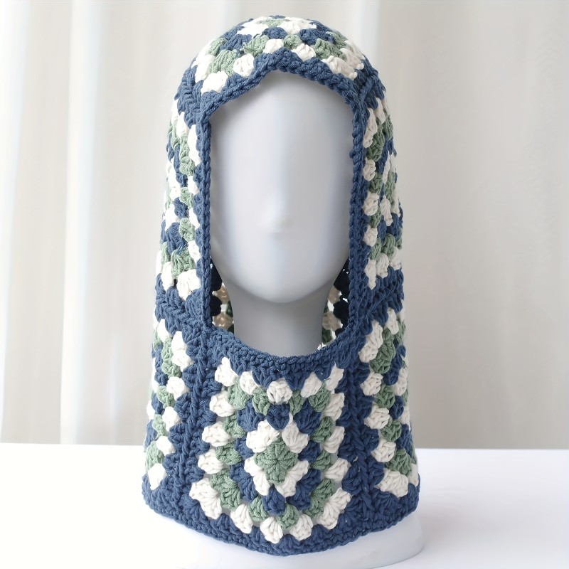 Handmade Crochet Balaclava Hood Women's Fashionable Knitted Head and Neck Warmer for Autumn and Winter, Breathable Cotton Blend, Elastic, Professional Dry Clean, Furry Hat Style