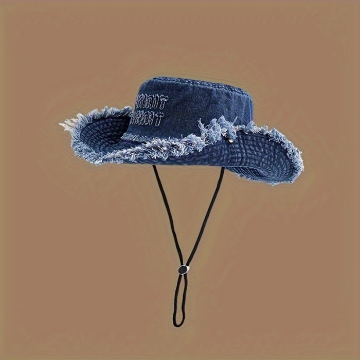 Vintage Frayed Edge Bucket Hat, Distressed Denim Fisherman Cap For Outdoor, Camping, Hiking, Photography, Cowboy Style Unisex Hat