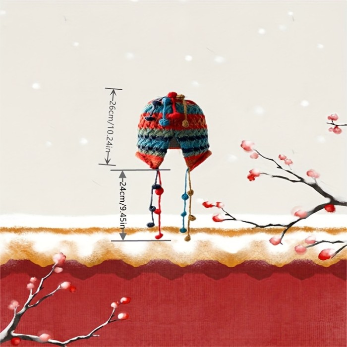 Cozy Hand-Knit Colorful Striped Beanie with Ear Flaps - Thick, Warm & Windproof for Women | Perfect for Autumn & Winter