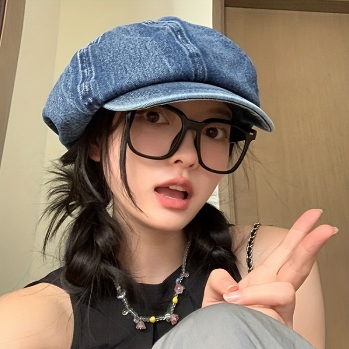 Blue Denim Washed Newsboy Hat Vintage Distressed Casual Berets Breathable Painter Cap Cabbie Hats For Women