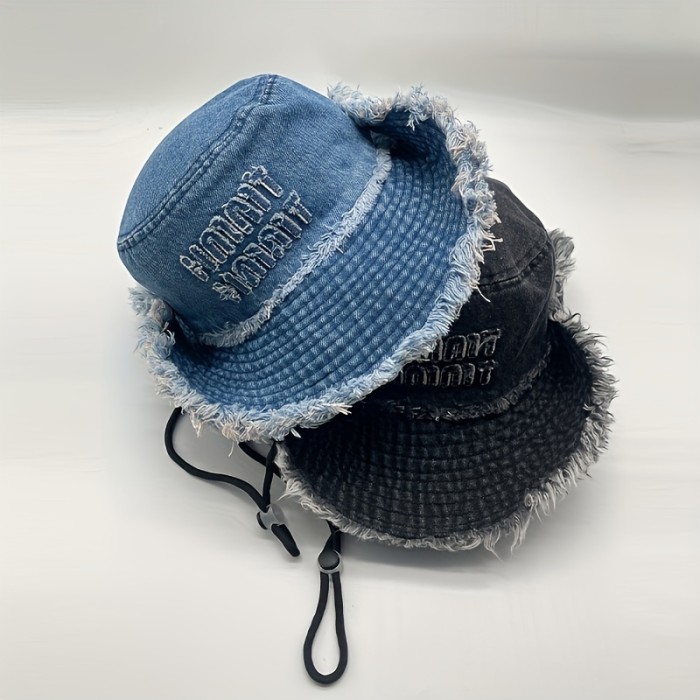 Vintage Frayed Edge Bucket Hat, Distressed Denim Fisherman Cap For Outdoor, Camping, Hiking, Photography, Cowboy Style Unisex Hat