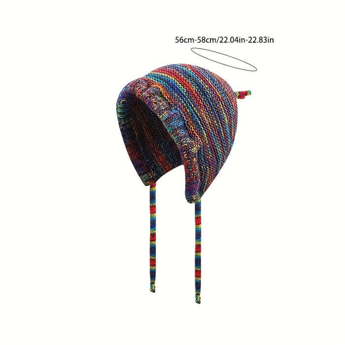 Colorful Ear Protection Warm Bucket Hat, Ethnic Style Windproof Versatile Knitted Hat With Ear Flap Design