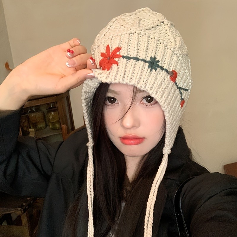 Handcrafted Appeal, Boho Chic Tassel Knit Beanie for Women - Cozy & Stylish Winter Hat, Perfect for Christmas, Moisture-Wicking Polyester