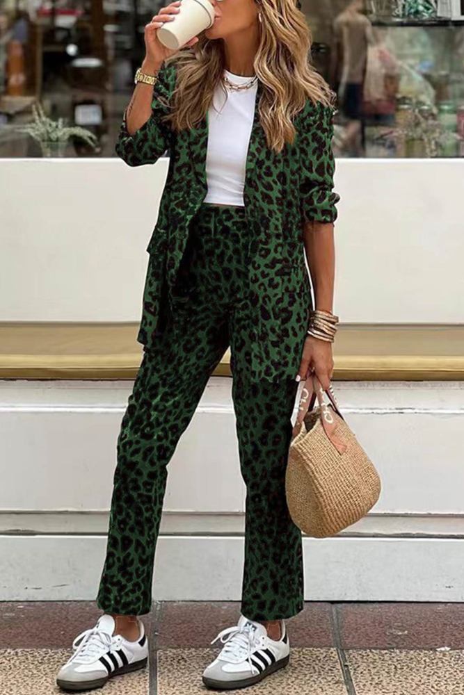 Leopard Print Blazer Two-piece Outfit