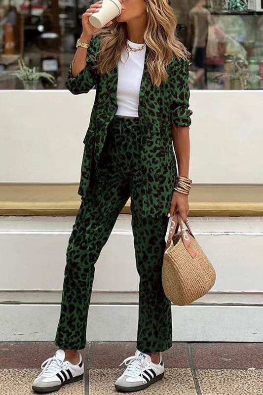 Leopard Print Blazer Two-piece Outfit