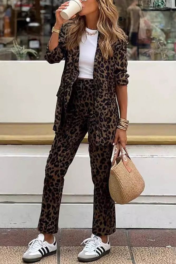 Leopard Print Blazer Two-piece Outfit