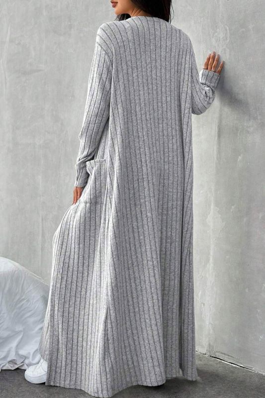 Grey Ribbed Knit Cardigan Three-piece Set