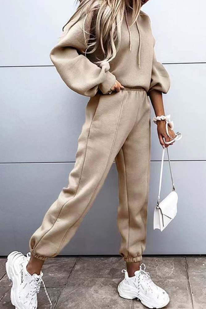 Solid Color Crop Hoodie Suits