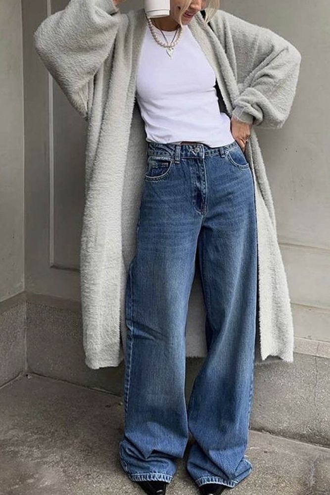 Solid Imitation Mink Tie-up Long Cardigan