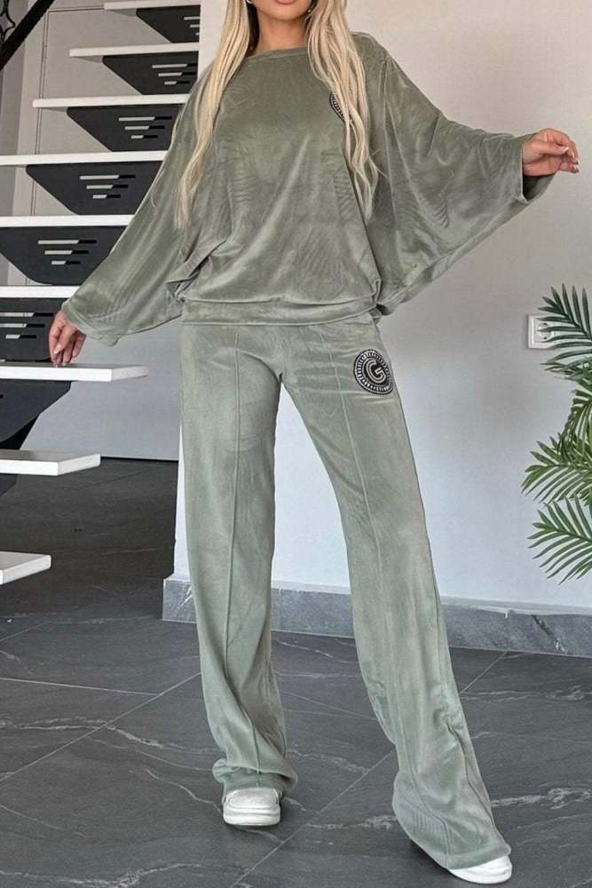 Suede Bat Sleeve Two-piece Outfit