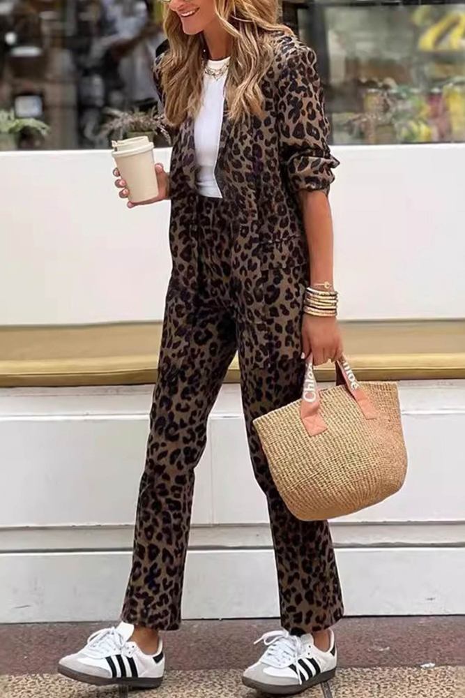 Leopard Print Blazer Two-piece Outfit