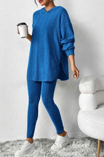 Ribbed Slit Mid-length Hoodie Leggings Set
