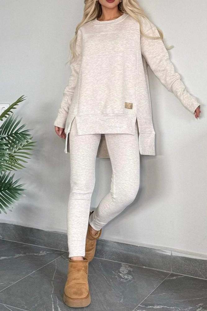 Slit High Low Hem Sweatshirt Bodycon Pants Set