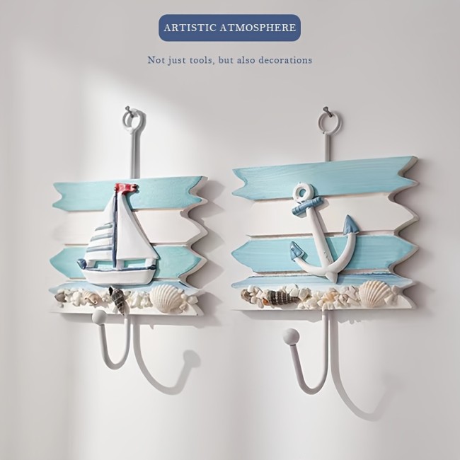 1PC Decorative Ocean-style Storage Hook, Multi-functional Hanging Hook, Bedroom Coat Hook, Wall Mounted Storage Hook, Household Storage Organizer For Kitchen, Bedroom, Bathroom, Office, Desk, Entryway, Hallway, Wall Decor, Room Decor