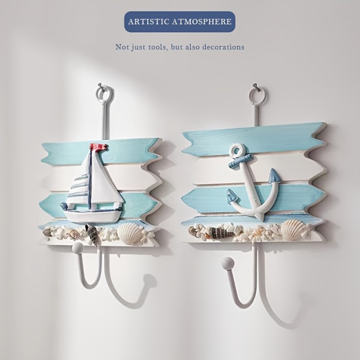 1PC Decorative Ocean-style Storage Hook, Multi-functional Hanging Hook, Bedroom Coat Hook, Wall Mounted Storage Hook, Household Storage Organizer For Kitchen, Bedroom, Bathroom, Office, Desk, Entryway, Hallway, Wall Decor, Room Decor