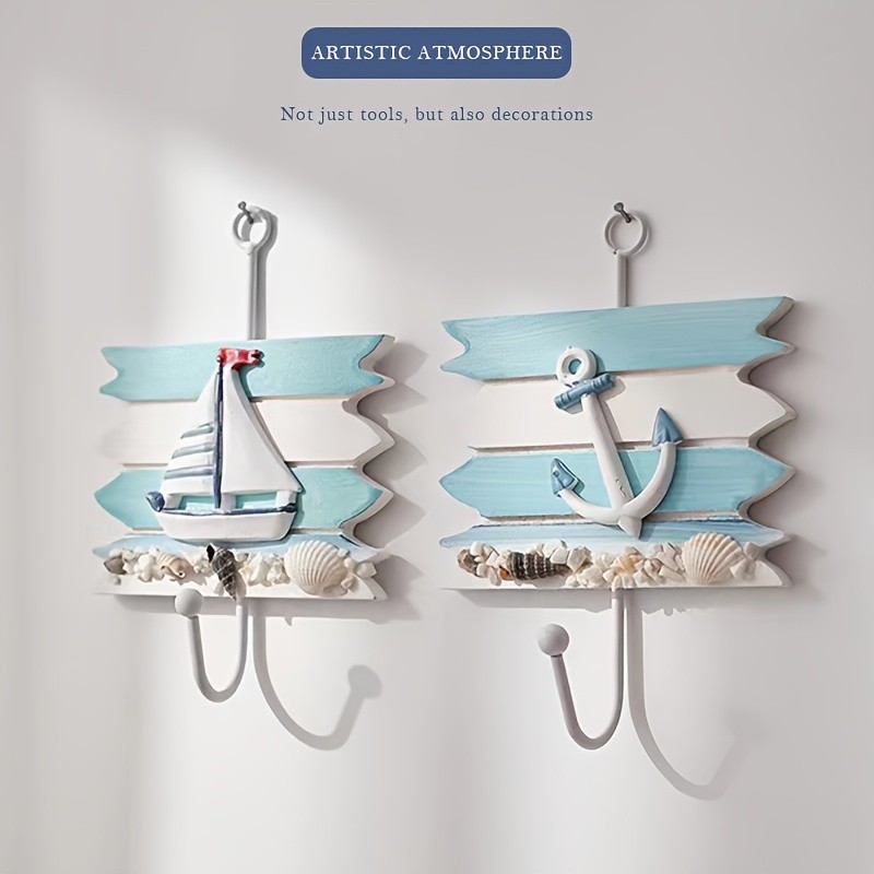 1PC Decorative Ocean-style Storage Hook, Multi-functional Hanging Hook, Bedroom Coat Hook, Wall Mounted Storage Hook, Household Storage Organizer For Kitchen, Bedroom, Bathroom, Office, Desk, Entryway, Hallway, Wall Decor, Room Decor