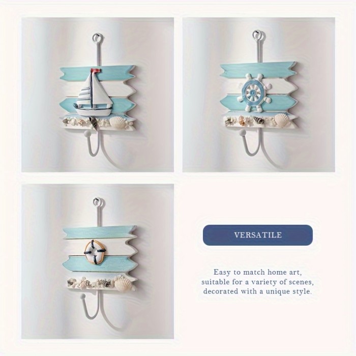 1PC Decorative Ocean-style Storage Hook, Multi-functional Hanging Hook, Bedroom Coat Hook, Wall Mounted Storage Hook, Household Storage Organizer For Kitchen, Bedroom, Bathroom, Office, Desk, Entryway, Hallway, Wall Decor, Room Decor