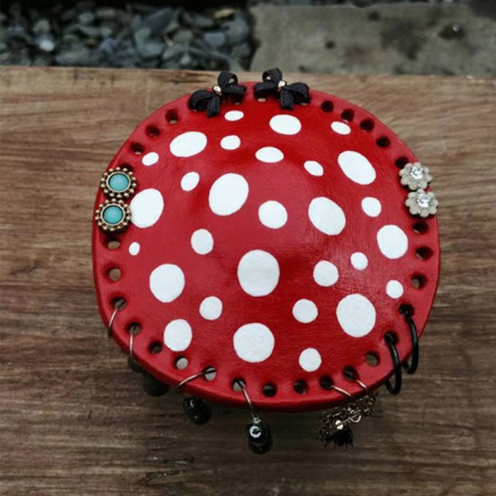 1pc New Resin Mushroom Earring Holder, Table Storage Ornaments Decoration Display Rack For Jewelry, Red Mushroom Design Jewelry Organizer