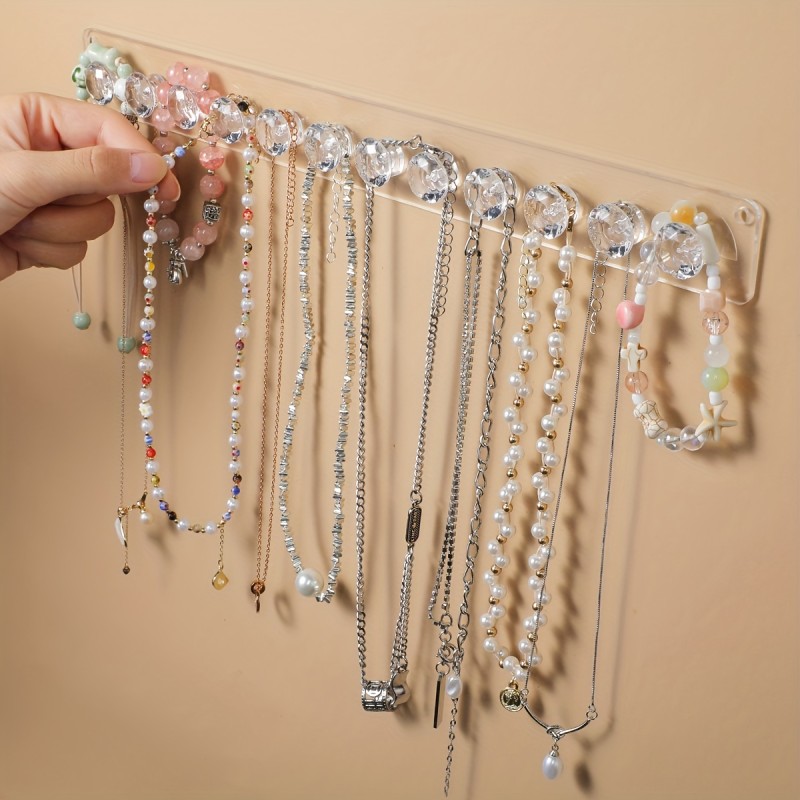 1pc Chic Acrylic Necklace Hanger With 12 Diamond-Shaped Hooks - Wall-Mounted Jewelry Organizer, Perfect Gift For Women And Girls