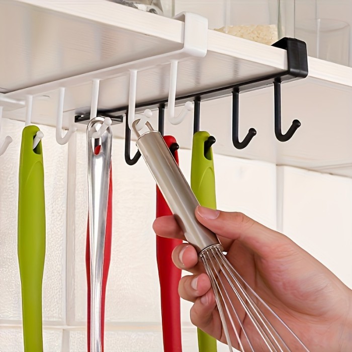 1pc Multifunctional Kitchen Storage Rack, One Thing, Multiple Uses Storage Artifact! Includes 6 Hooks, Glass Cup Holder + Storage Rack + Clothes Hanger, Start Organizing Your Kitchen from It, Utility Hooks