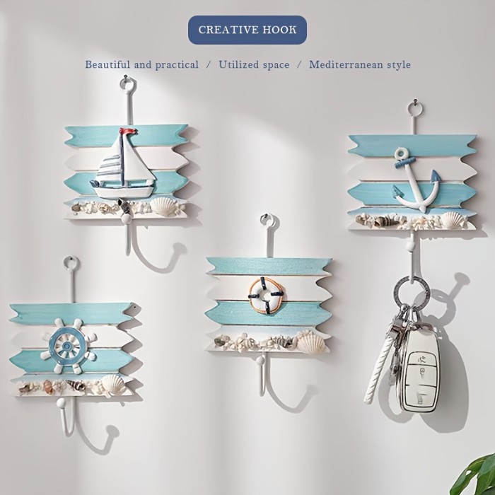 1PC Decorative Ocean-style Storage Hook, Multi-functional Hanging Hook, Bedroom Coat Hook, Wall Mounted Storage Hook, Household Storage Organizer For Kitchen, Bedroom, Bathroom, Office, Desk, Entryway, Hallway, Wall Decor, Room Decor