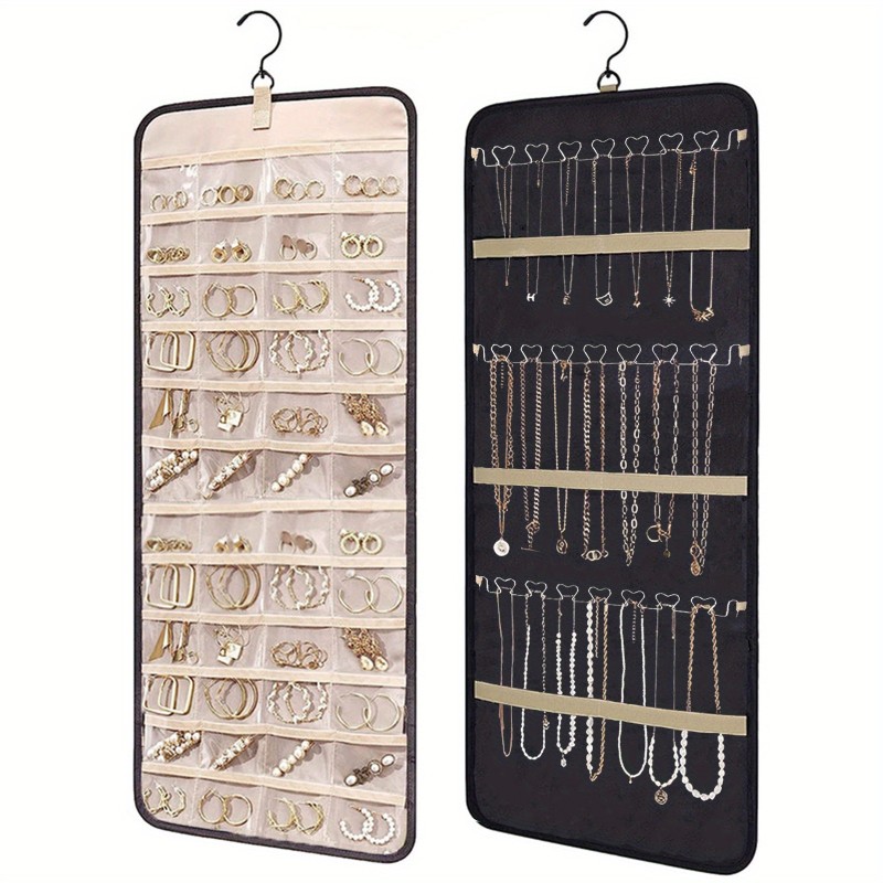 Dual-sided Hanging Jewelry Organizer with 360 degree rotating hanger, for Earring Bracelet Ring Chain with Rotating Hanger