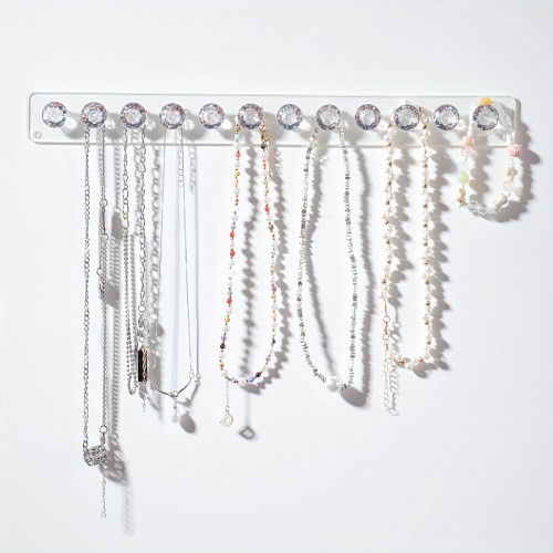 1pc Chic Acrylic Necklace Hanger With 12 Diamond-Shaped Hooks - Wall-Mounted Jewelry Organizer, Perfect Gift For Women And Girls