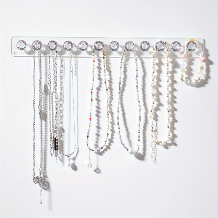 1pc Chic Acrylic Necklace Hanger With 12 Diamond-Shaped Hooks - Wall-Mounted Jewelry Organizer, Perfect Gift For Women And Girls