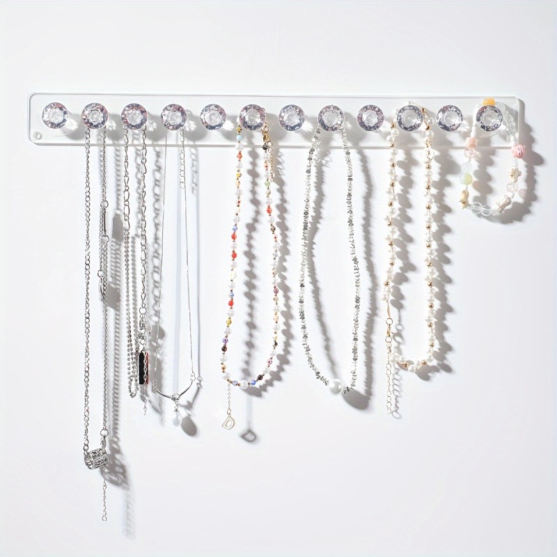 1pc Chic Acrylic Necklace Hanger With 12 Diamond-Shaped Hooks - Wall-Mounted Jewelry Organizer, Perfect Gift For Women And Girls