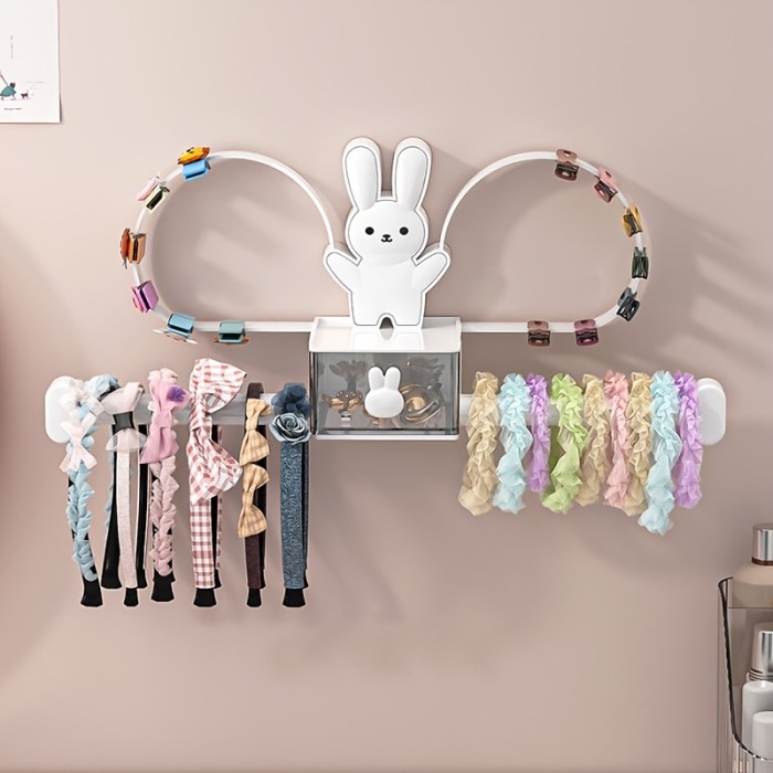 1pc Hanging Hair Hoop Storage Rack With Drawer, Wall Mounted Hair Accessories Rack, Suitable Foe Hair Clips, Hair Bands, Jewelry, Necklaces, Bracelets, Household Storage Organizer For Bedroom, Desktop, Vanity, Home, Dorm