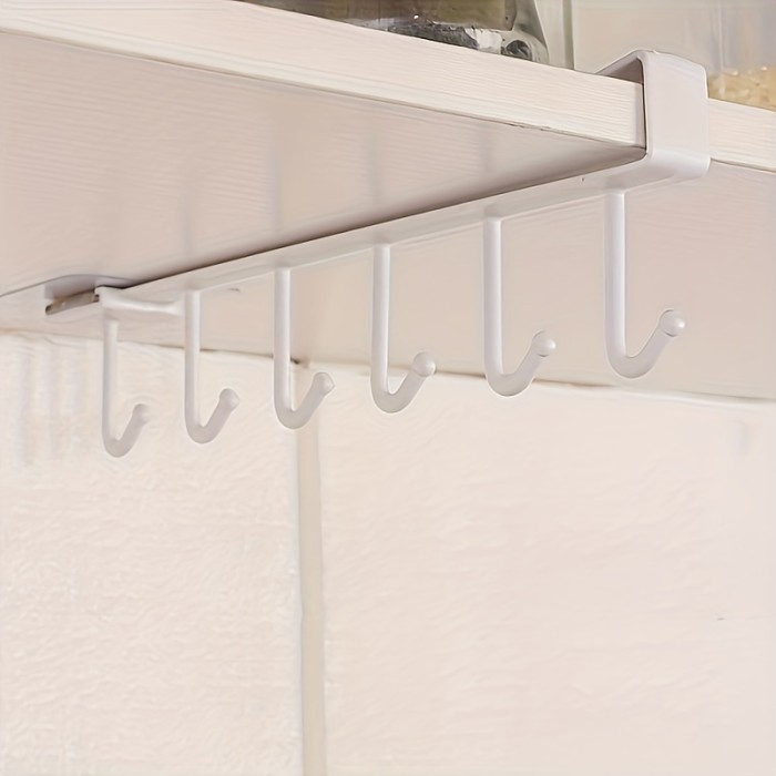 1pc Multifunctional Kitchen Storage Rack, One Thing, Multiple Uses Storage Artifact! Includes 6 Hooks, Glass Cup Holder + Storage Rack + Clothes Hanger, Start Organizing Your Kitchen from It, Utility Hooks