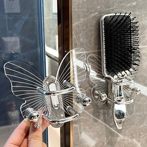 Contemporary Acrylic Butterfly Utility Hooks - Wall Mount, Easy Install, No Drill Needed – Multipurpose Storage for Bathroom, Holds Hair Ties and Accessories