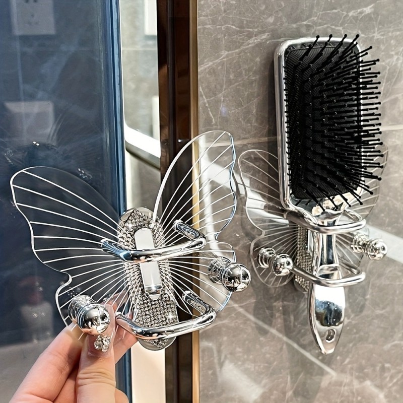 Contemporary Acrylic Butterfly Utility Hooks - Wall Mount, Easy Install, No Drill Needed – Multipurpose Storage for Bathroom, Holds Hair Ties and Accessories