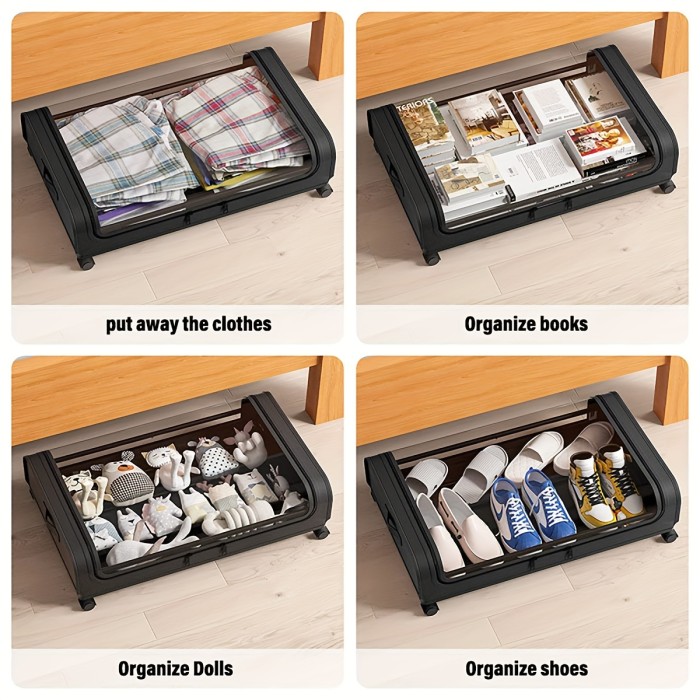 2 Pcs Under Bed Storage, Under the Bed Storage Containers with Wheels, Transparent Visual Under Bed Shoe Storage Organizer Drawer, Underbed Storage Containers for Bedroom Clothes Shoes Blankets Baskets, Bins & Containers
