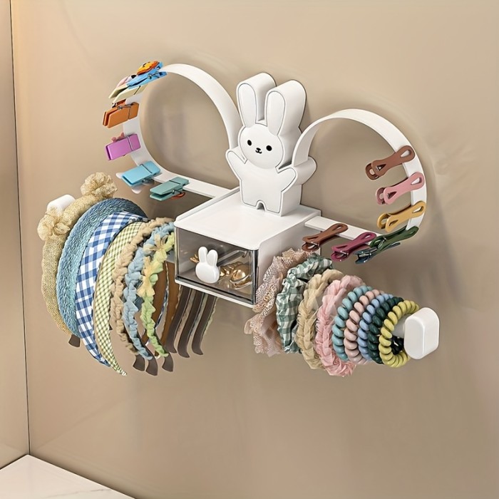 1pc Hanging Hair Hoop Storage Rack With Drawer, Wall Mounted Hair Accessories Rack, Suitable Foe Hair Clips, Hair Bands, Jewelry, Necklaces, Bracelets, Household Storage Organizer For Bedroom, Desktop, Vanity, Home, Dorm