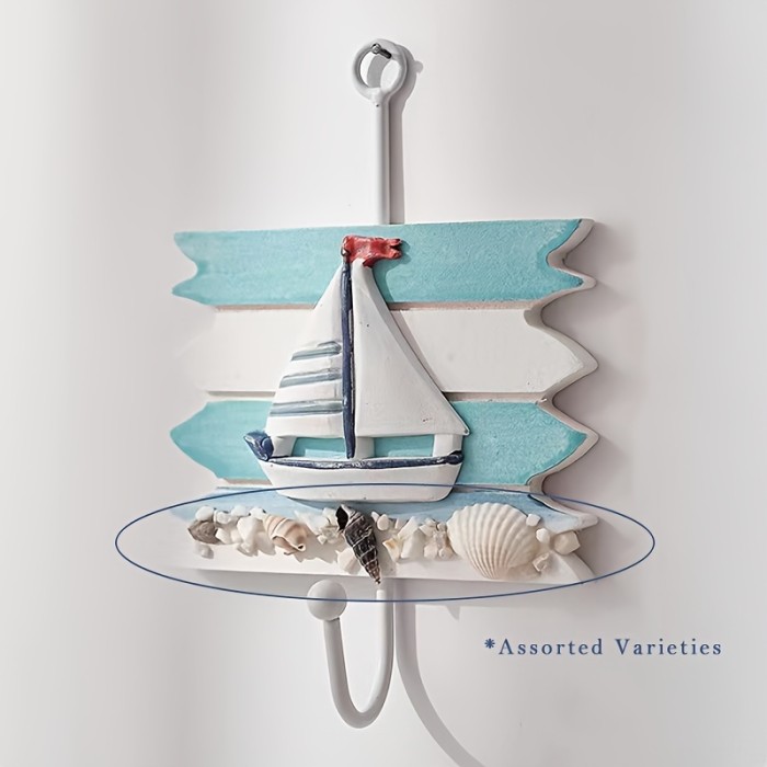 1PC Decorative Ocean-style Storage Hook, Multi-functional Hanging Hook, Bedroom Coat Hook, Wall Mounted Storage Hook, Household Storage Organizer For Kitchen, Bedroom, Bathroom, Office, Desk, Entryway, Hallway, Wall Decor, Room Decor