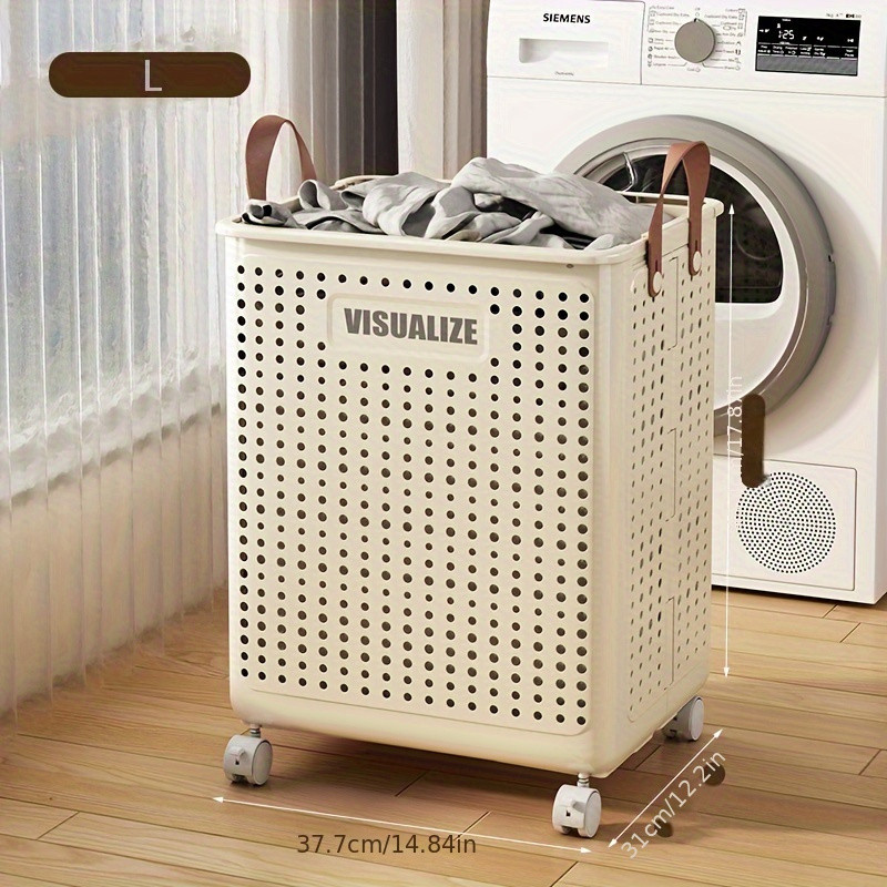 1 Pc Foldable Laundry Basket For Home, Large Capacity Laundry Basket Storage Basket With Wheels For Easy Movement Of Laundry Basket, Balcony Bathroom With Handle Dirty Laundry Basket Baskets, Bins & Containers