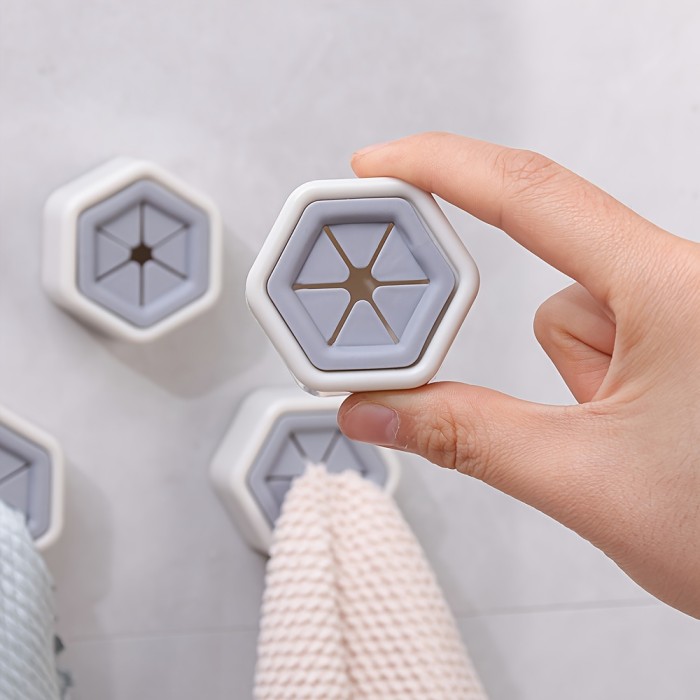 A set of 5 hexagonal towel hooks, creative face towel storage plugs, hole-free rag storage rack, multi-purpose home kitchen accessories, Utility Hooks