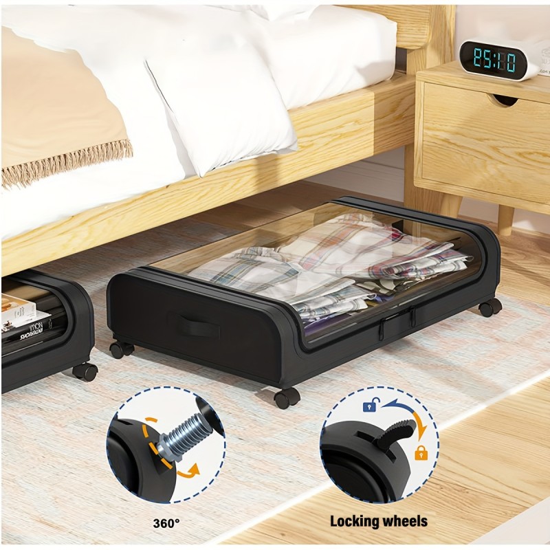 2 Pcs Under Bed Storage, Under the Bed Storage Containers with Wheels, Transparent Visual Under Bed Shoe Storage Organizer Drawer, Underbed Storage Containers for Bedroom Clothes Shoes Blankets Baskets, Bins & Containers