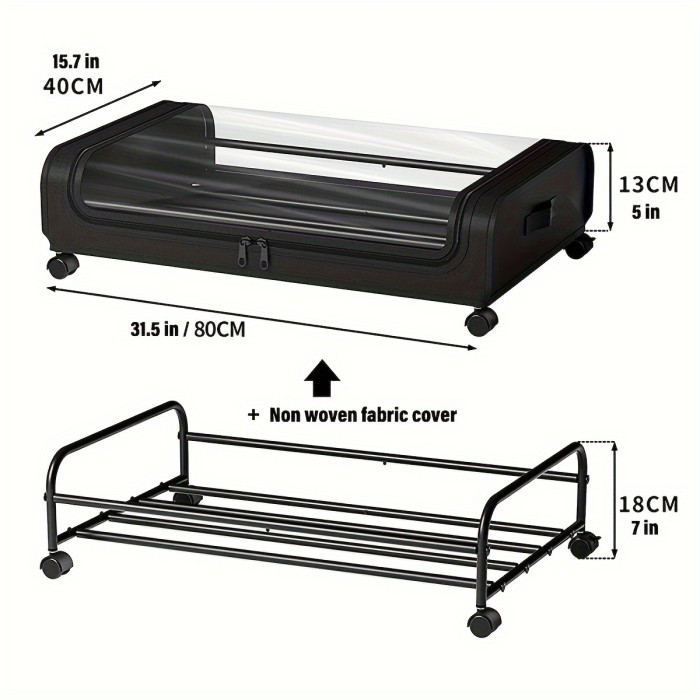 2 Pcs Under Bed Storage, Under the Bed Storage Containers with Wheels, Transparent Visual Under Bed Shoe Storage Organizer Drawer, Underbed Storage Containers for Bedroom Clothes Shoes Blankets Baskets, Bins & Containers