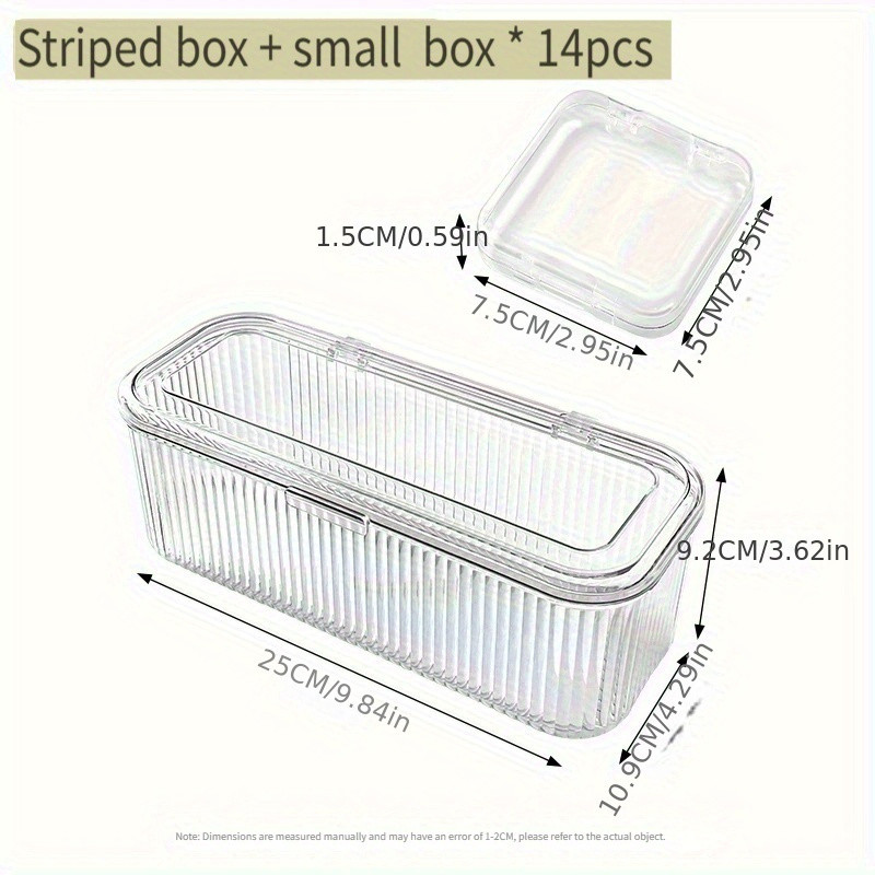 Striped Box\u002FStriped Box + 14pcs Combination Set Nail Storage Box, Acrylic, Dustproof, with Lid, Nail Packaging Box, Special Sealed Box for Handmade Nail Plate Organization, Baskets, Bins & Containers for Home Organization