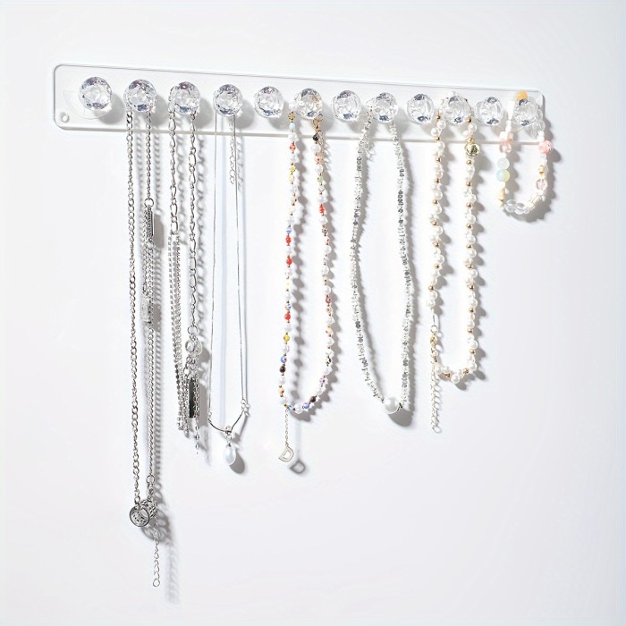 1pc Chic Acrylic Necklace Hanger With 12 Diamond-Shaped Hooks - Wall-Mounted Jewelry Organizer, Perfect Gift For Women And Girls