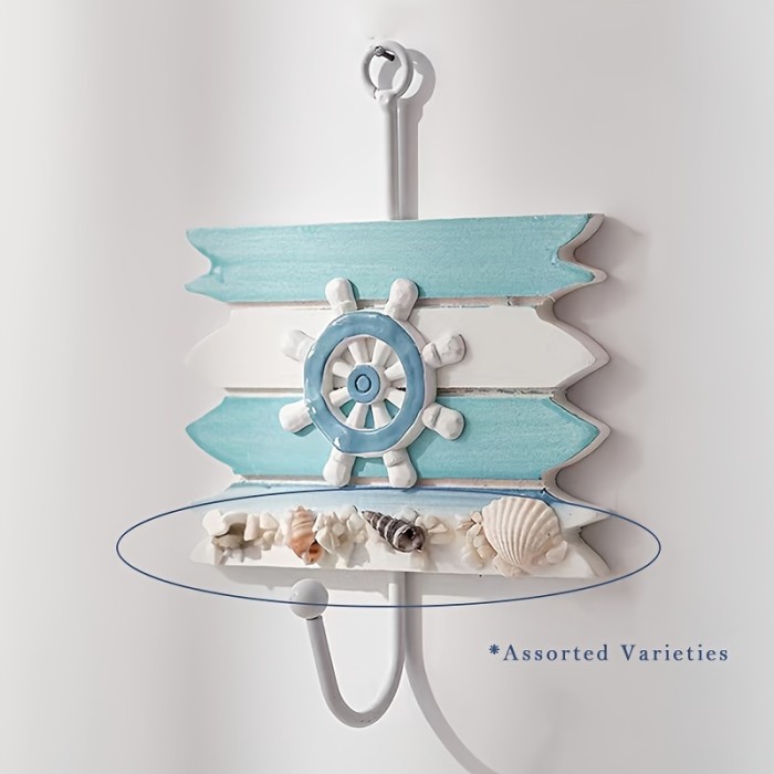 1PC Decorative Ocean-style Storage Hook, Multi-functional Hanging Hook, Bedroom Coat Hook, Wall Mounted Storage Hook, Household Storage Organizer For Kitchen, Bedroom, Bathroom, Office, Desk, Entryway, Hallway, Wall Decor, Room Decor