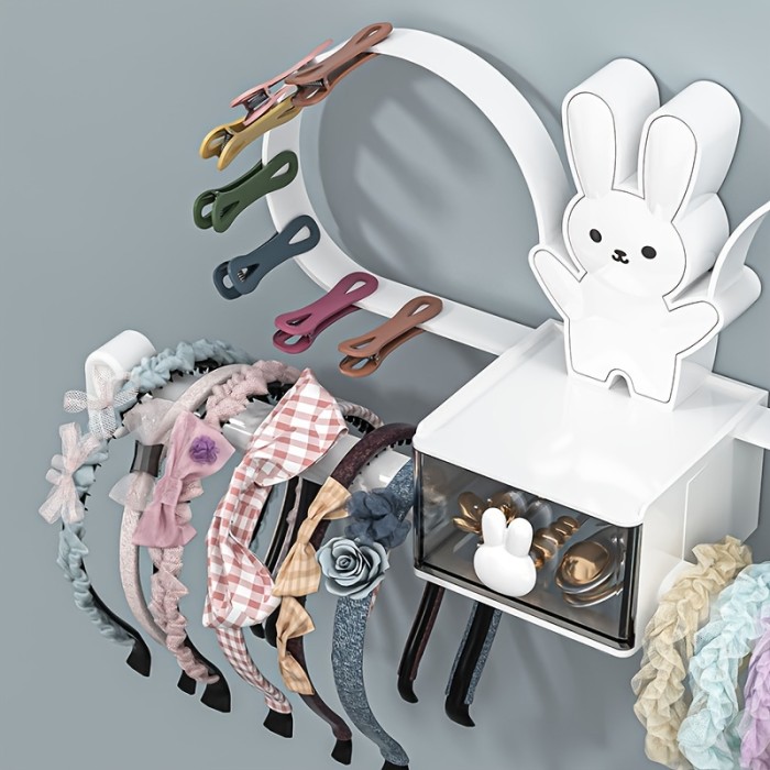 1pc Hanging Hair Hoop Storage Rack With Drawer, Wall Mounted Hair Accessories Rack, Suitable Foe Hair Clips, Hair Bands, Jewelry, Necklaces, Bracelets, Household Storage Organizer For Bedroom, Desktop, Vanity, Home, Dorm