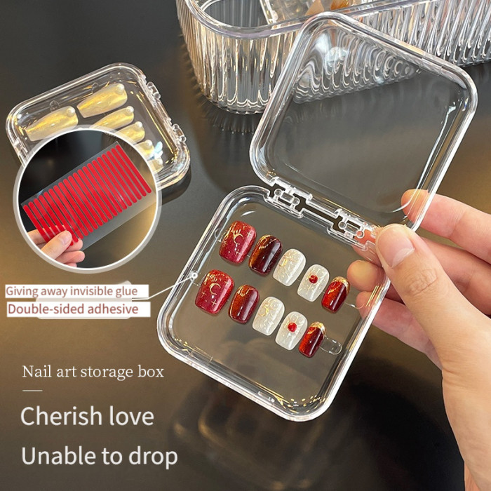 Striped Box\u002FStriped Box + 14pcs Combination Set Nail Storage Box, Acrylic, Dustproof, with Lid, Nail Packaging Box, Special Sealed Box for Handmade Nail Plate Organization, Baskets, Bins & Containers for Home Organization