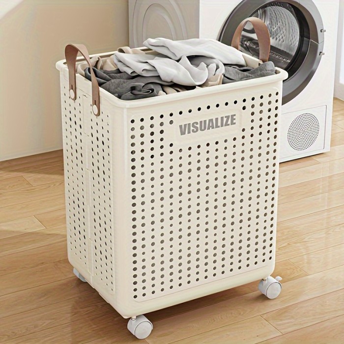 1 Pc Foldable Laundry Basket For Home, Large Capacity Laundry Basket Storage Basket With Wheels For Easy Movement Of Laundry Basket, Balcony Bathroom With Handle Dirty Laundry Basket Baskets, Bins & Containers