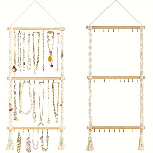Hanging Jewelry Braided Tassel Storage Rack, Includes 30 Hooks, Used for Necklace, Earrings, Bracelets, Hair Bow Storage, Hanging Jewelry Organizers