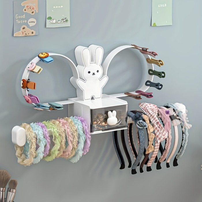 1pc Hanging Hair Hoop Storage Rack With Drawer, Wall Mounted Hair Accessories Rack, Suitable Foe Hair Clips, Hair Bands, Jewelry, Necklaces, Bracelets, Household Storage Organizer For Bedroom, Desktop, Vanity, Home, Dorm