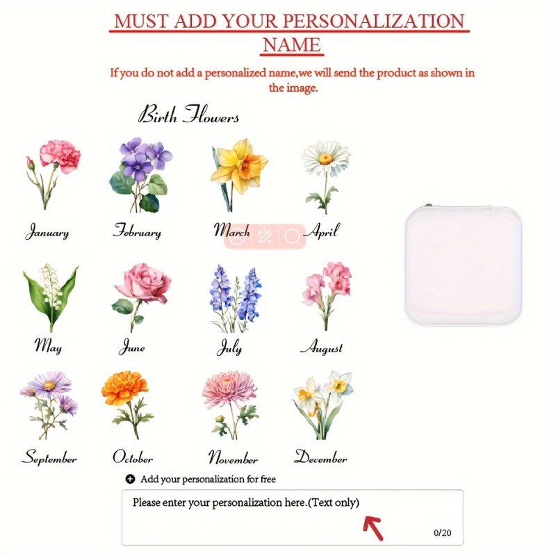 Customizable Name Leather Jewelry Box, Personalized Birthday Flower Design, Versatile Storage Case for Bridesmaid Gift, Birthday, Valentine'S Day Present, Classic Style, Rectangular, Snap Closure, Plastic Interior, No Power Required, Jewelry Boxes