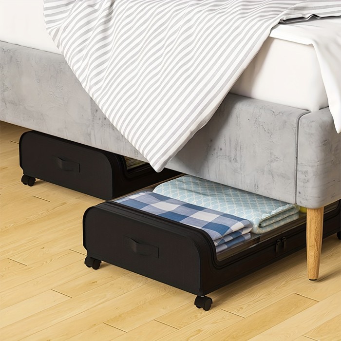 2 Pcs Under Bed Storage, Under the Bed Storage Containers with Wheels, Transparent Visual Under Bed Shoe Storage Organizer Drawer, Underbed Storage Containers for Bedroom Clothes Shoes Blankets Baskets, Bins & Containers